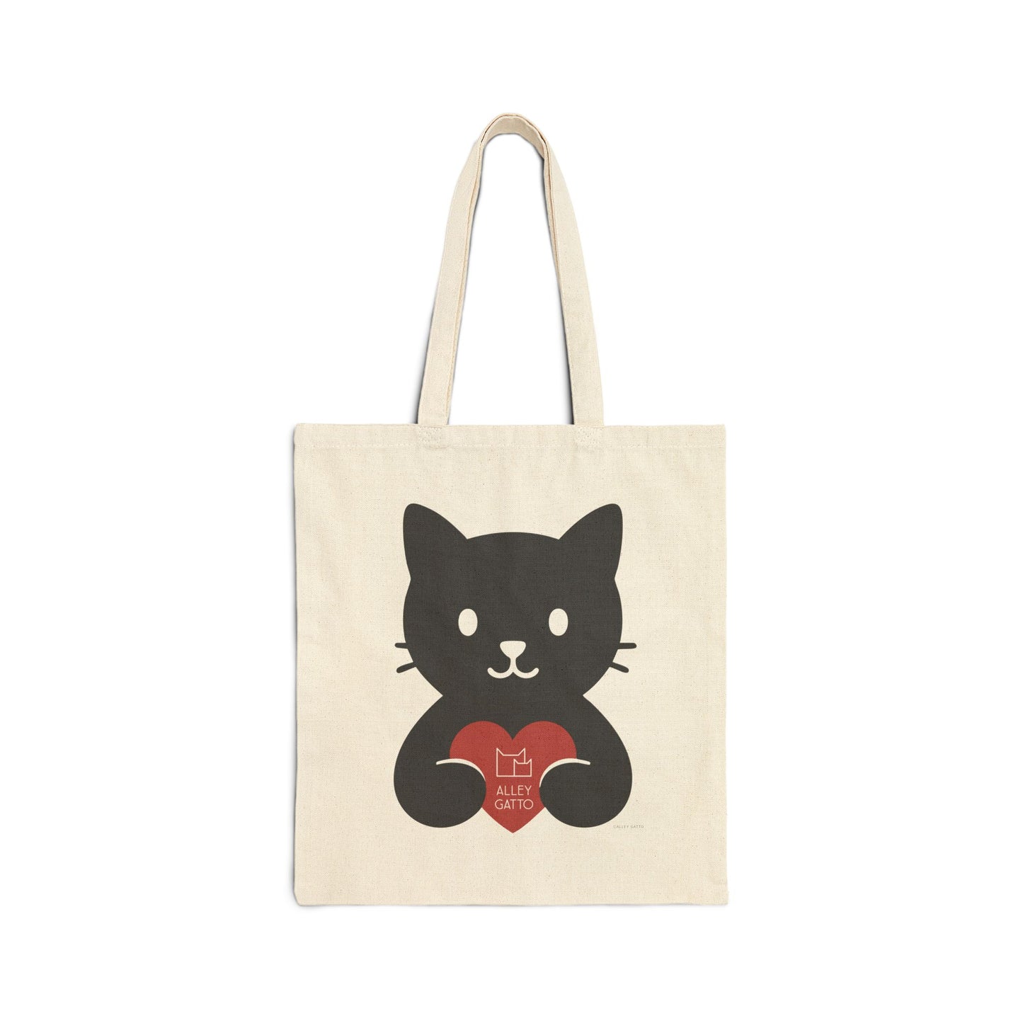 Cotton Canvas Market Bag Black Cat Heart Design Thank You Arigato Gratitude Message Shopping Essential Eco Friendly Tote Natural Material Animal Lover Gift Daily Use Companion Large Size Construction Durable Fabric Reusable Grocery Carrier