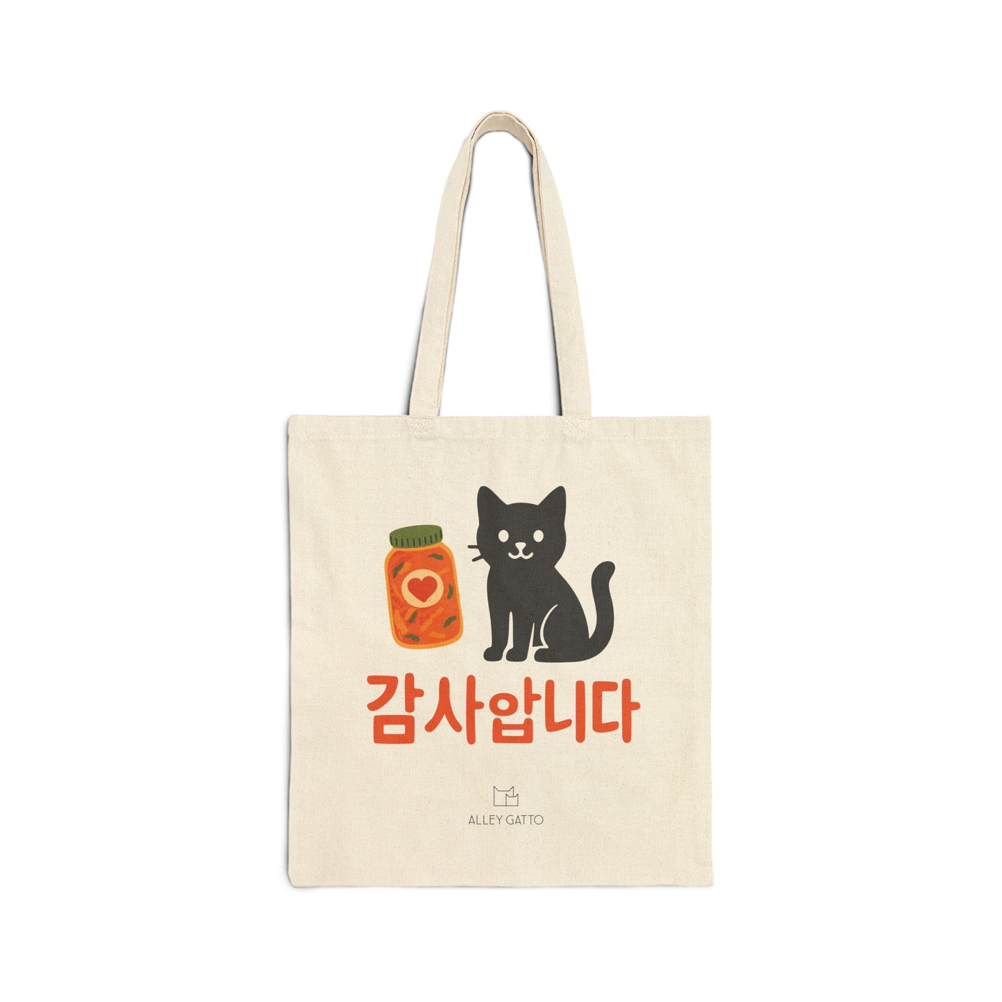 Black Cat Design Tote Bag Korean Thank You Gift Canvas Carrier Shopping Essential Heavy Duty Material Comfortable Shoulder Straps Natural Color Market Bag Fashion Statement Cultural Art Piece Daily Use Storage Solution