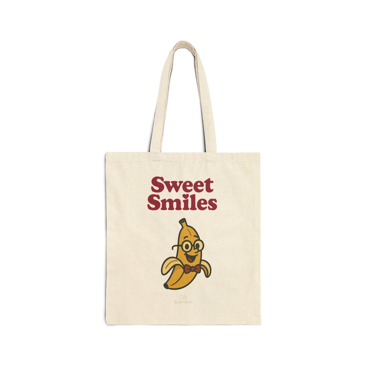 Beach Market Tote Canvas Shopping Bag Retro Banana Character Design Sweet Smiles Collection Premium Cotton Construction Large Capacity Storage Cute Vintage Style Illustration Durable Handle Design Summer Essential Carry All Bag