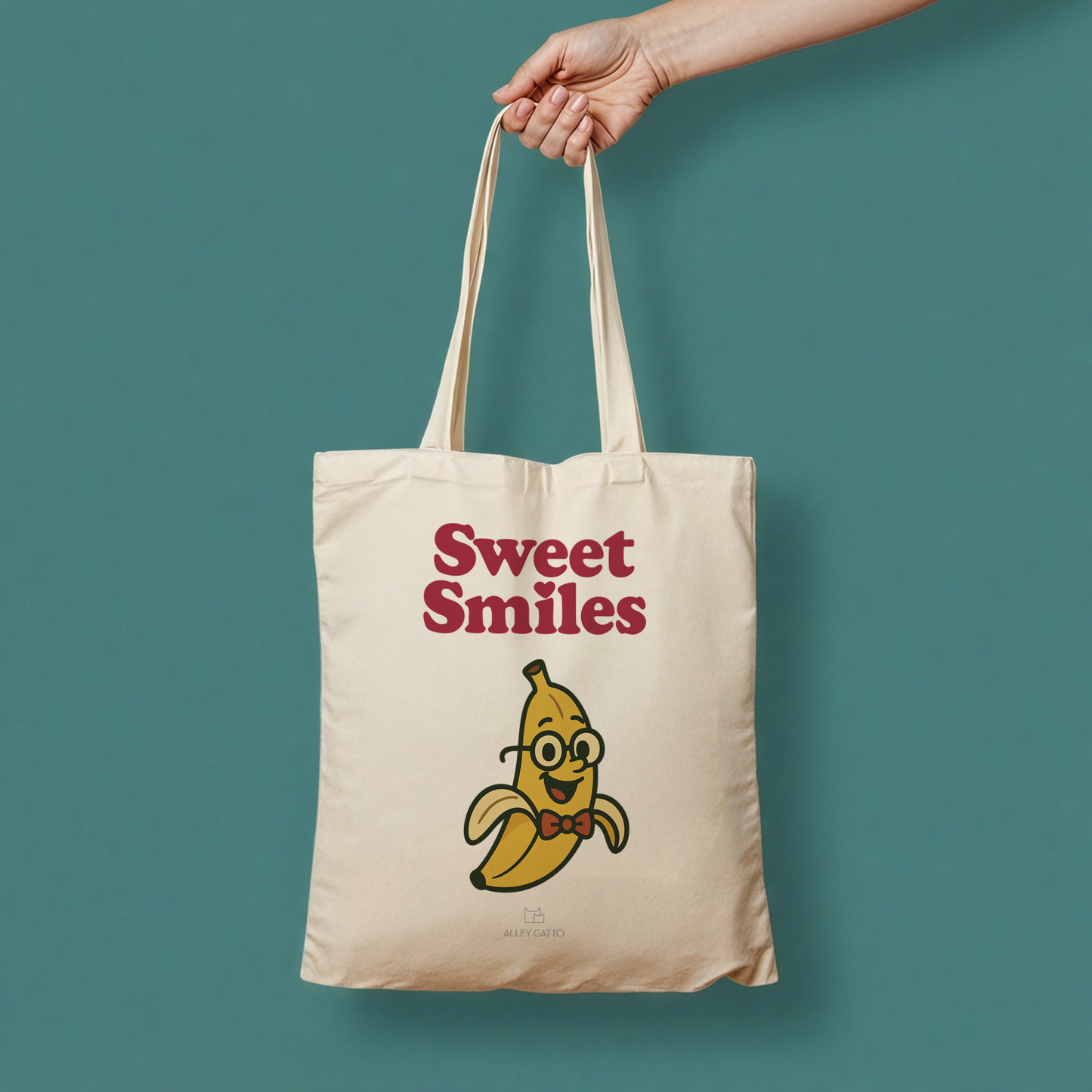 Cotton Canvas Tote Cute Character Design Shopping Market Bag Retro Style Banana Illustration Sweet Smiles Collection Premium Construction Beach Ready Carrier Large Capacity Storage Vintage Style Essential Daily Use Market Bag