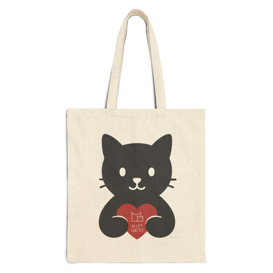 Cotton Canvas Market Bag Black Cat Heart Design Thank You Arigato Gratitude Message Shopping Essential Eco Friendly Tote Natural Material Animal Lover Gift Daily Use Companion Large Size Construction Durable Fabric Reusable Grocery Carrier