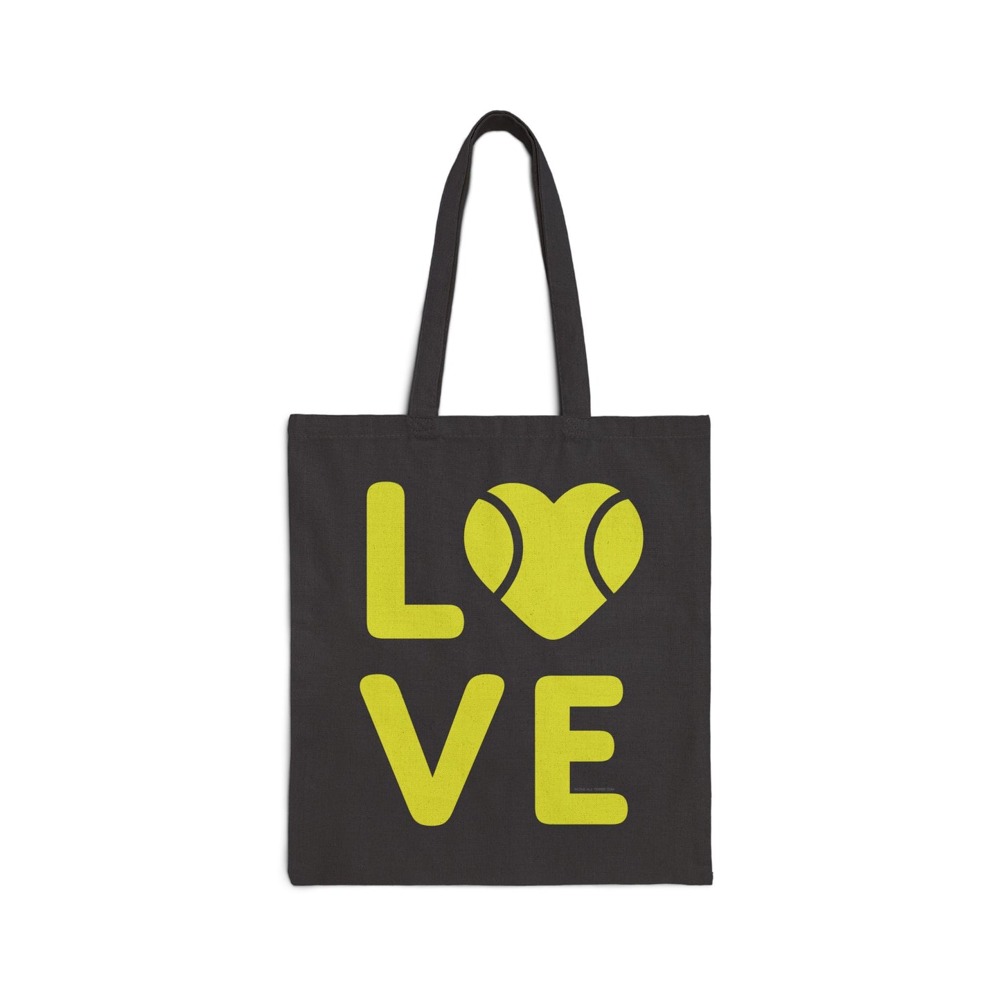 Heavy Duty Canvas Tennis Bag LOVE ALL Sports Carryall Tennis Ball Heart Design Athletic Storage Solution Court Day Essential Black Style Fashion Statement Tennis Player Gift Quality Construction Durable Shoulder Strap Gear