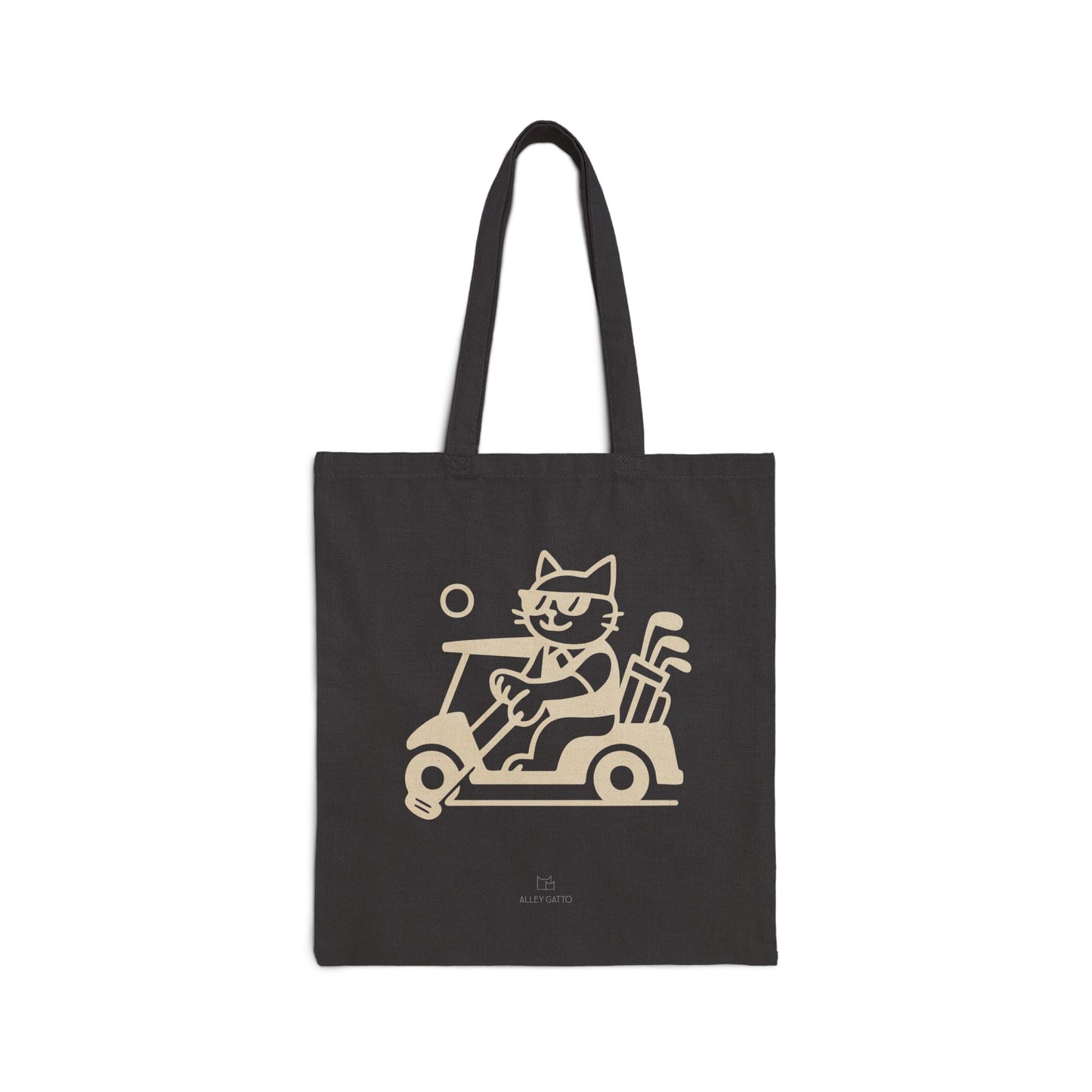 Heavy Duty Canvas Tote Cat Golf Cart Country Club Print Design Cotton Construction Large Storage Capacity Comfortable Shoulder Straps Perfect Beach Bag Market Shopping Carryall Natural Black Options Retro Style Artwork Unique Gift Idea