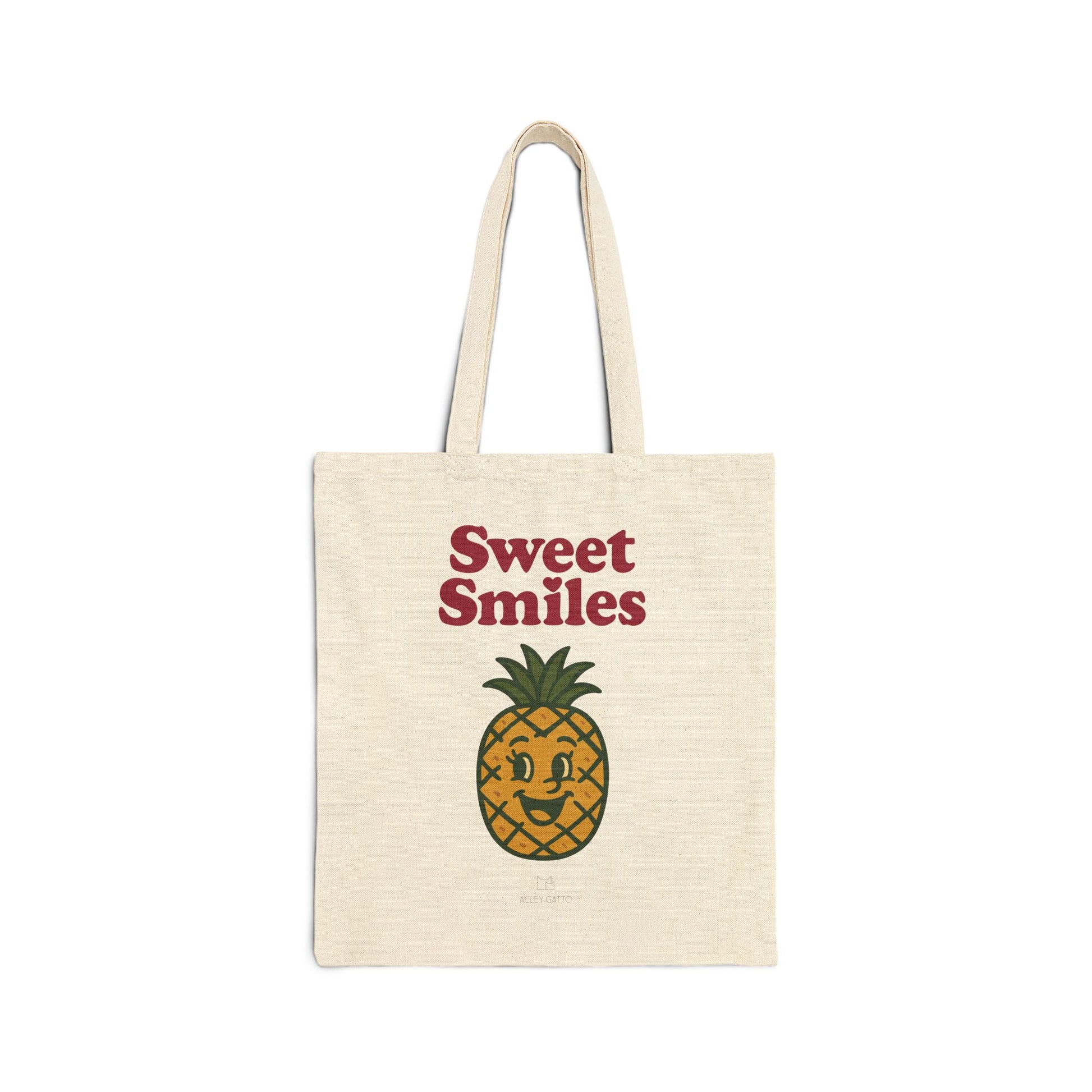 Sweet Smiling Retro Style Collection Series Tote Bag Sweet Smiles Character Design Cotton Canvas Shopping Carryall Happy Vintage Inspired Fruit Pattern Series Item Long Handle Construction Fashion Forward Style Market Bag Essential Reusable