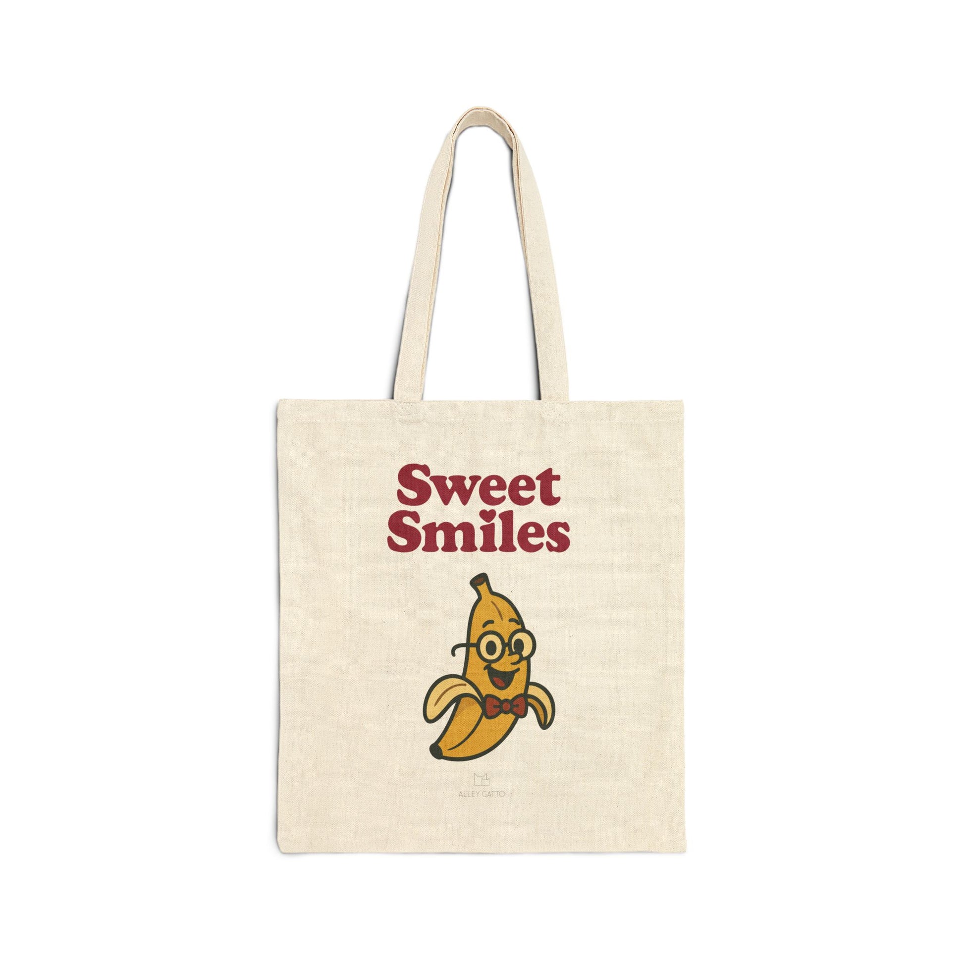 Beach Market Tote Canvas Shopping Bag Retro Banana Character Design Sweet Smiles Collection Premium Cotton Construction Large Capacity Storage Cute Vintage Style Illustration Durable Handle Design Summer Essential Carry All Bag