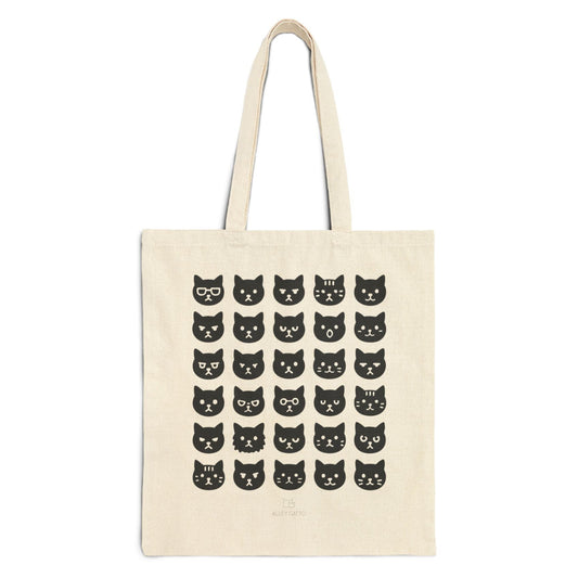 Canvas Shopping Tote Black Cat Pattern Premium Construction Heavy Duty Material Fashionable Carry All Design Practical Daily Companion Sturdy Cotton Build Comfortable Shoulder Support Multiple Face Print Natural Color Base Artistic Style