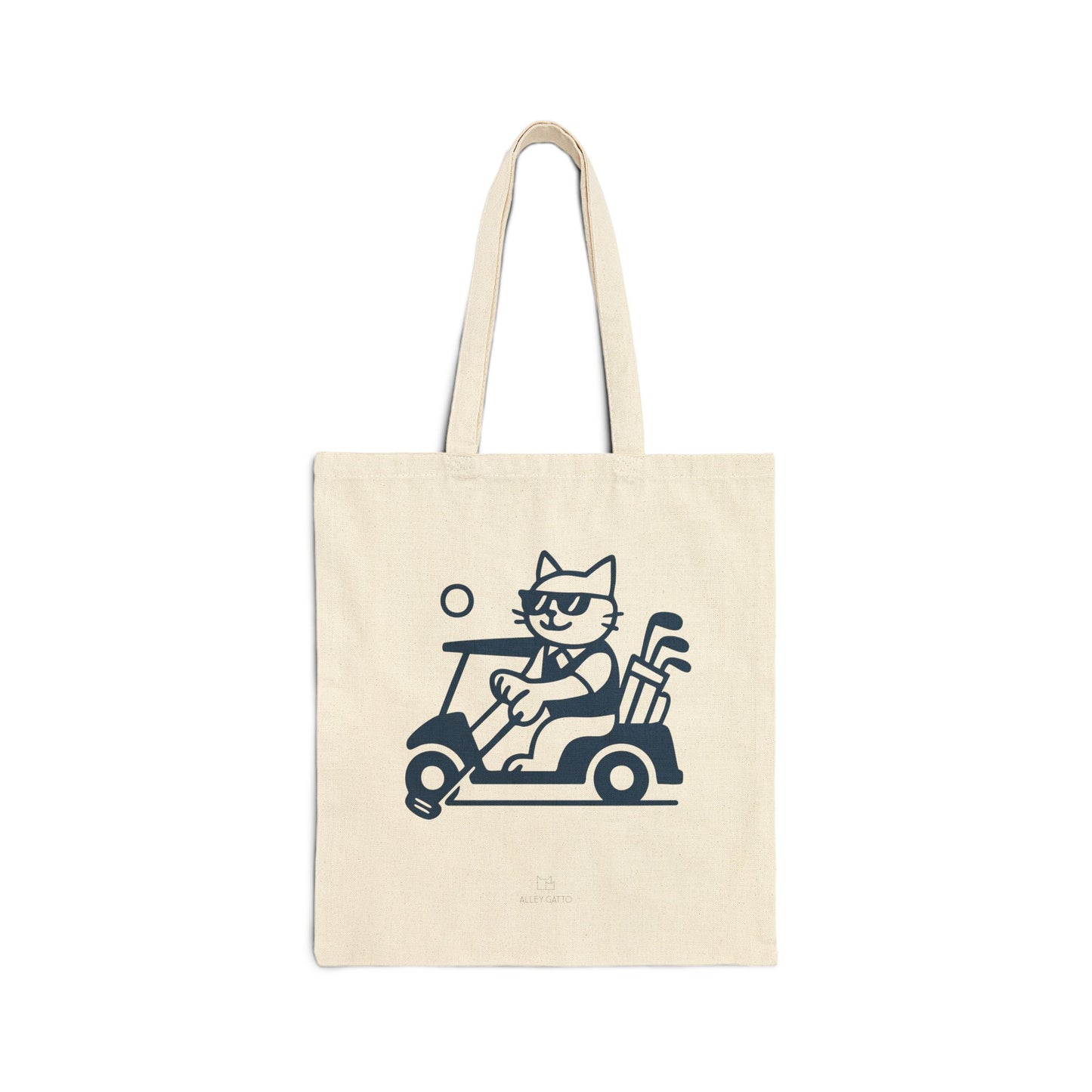 Retro Style Cat Golf Country Club Print Canvas Tote Bag Premium Cotton Construction Large Capacity Storage Comfortable Carrying Straps Perfect Gift Idea Natural Black Color Options Burgundy Artwork Details Beach Market Shopping Essential