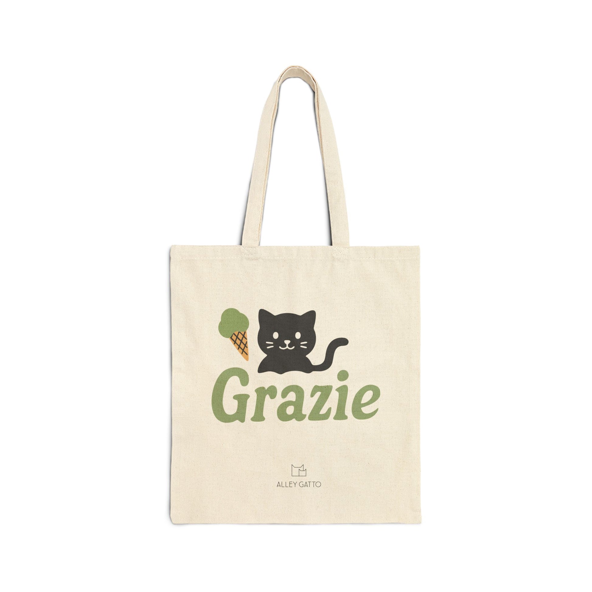 Cotton Canvas Tote Black Cat Illustration Premium Shopping Bag Retro Style Artwork Green Ice Cream Design Beach Market Essential Durable Construction Comfortable Carrying Straps Beautiful Thank You Gift Idea Unique Art Collection