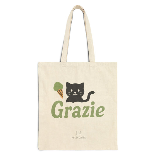 Cotton Canvas Tote Black Cat Illustration Premium Shopping Bag Retro Style Artwork Green Ice Cream Design Beach Market Essential Durable Construction Comfortable Carrying Straps Beautiful Thank You Gift Idea Unique Art Collection