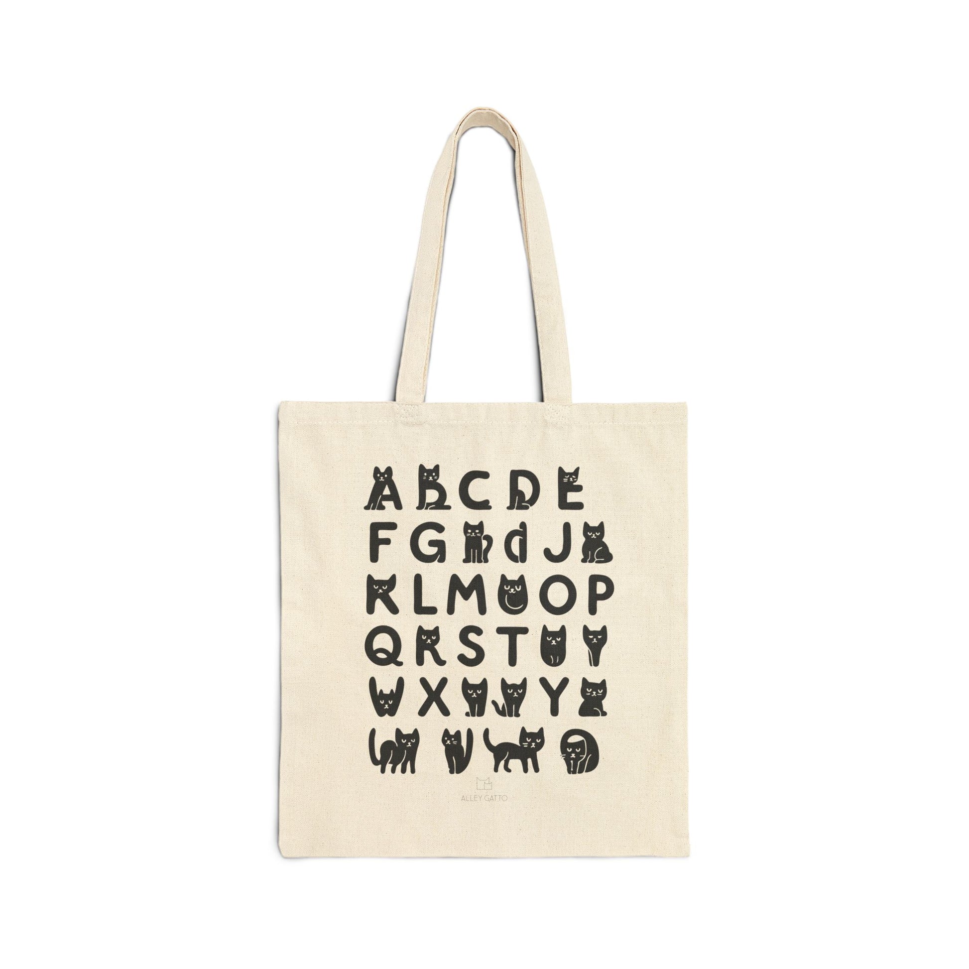 Cat Lover Teacher Gift Canvas Tote Alphabet Cat Pattern Book Storage Bag Classroom Supply Carrier Heavy Duty Cotton Construction Natural Color Design Large Capacity Organization Solution Comfortable Shoulder Straps Burgundy Letter Art