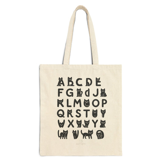 Cat Lover Teacher Gift Canvas Tote Alphabet Cat Pattern Book Storage Bag Classroom Supply Carrier Heavy Duty Cotton Construction Natural Color Design Large Capacity Organization Solution Comfortable Shoulder Straps Burgundy Letter Art