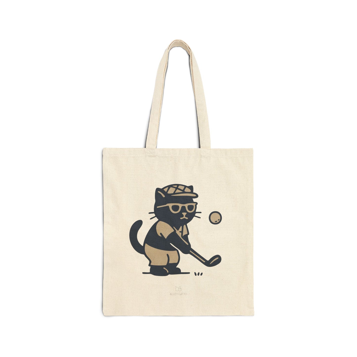 Large Canvas Tote Bag Golf Cat Cartoon Print Natural Cotton Material Shopping Carry All Design Comfortable Shoulder Straps Market Style Everyday Use Essential Black Artwork Details Practical Storage Solution Unique Gift Idea Premium Quality