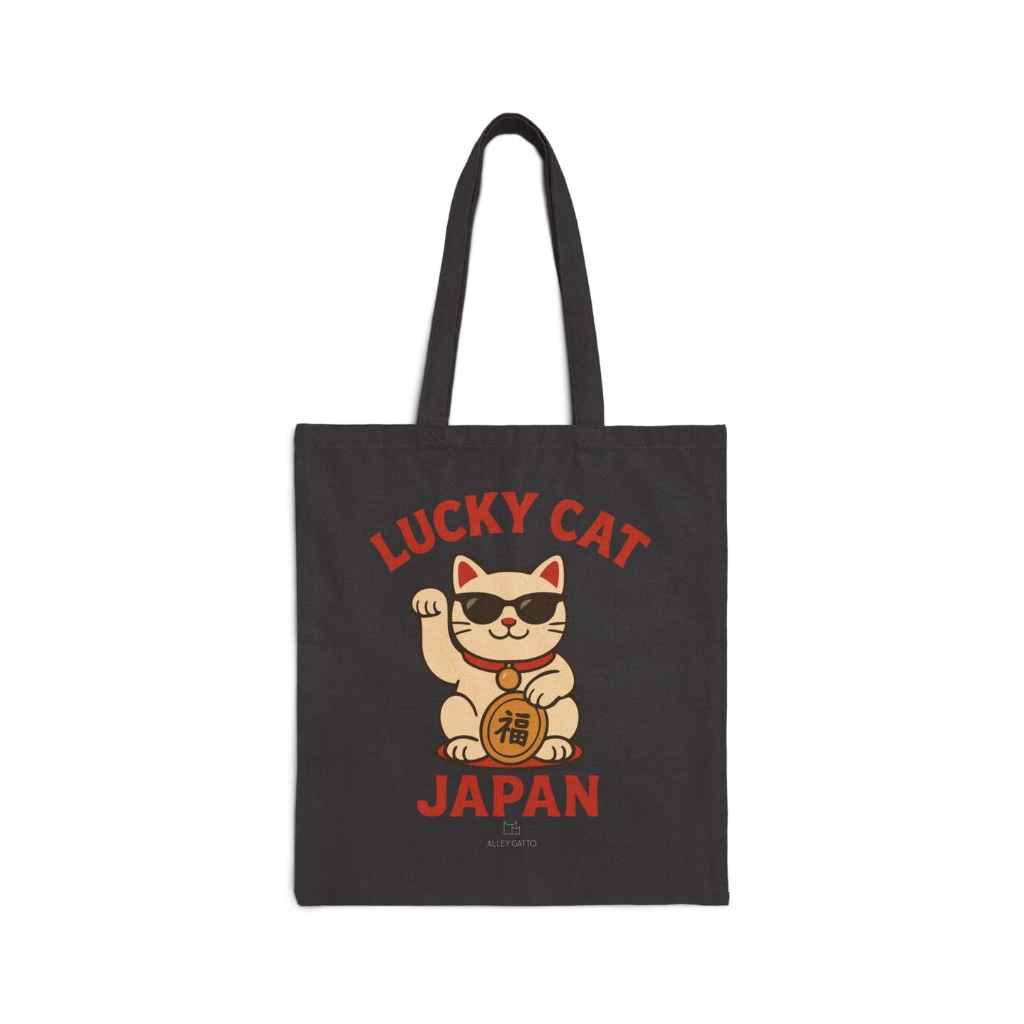 Fashion Forward Tote Bag Japanese Luckey Cut Design Black Canvas Construction Daily Shopping Essential Modern Art Print Pattern Unique Asian Inspired Graphic Style Practical Storage Solution Quality Material Perfect Size Gift Idea