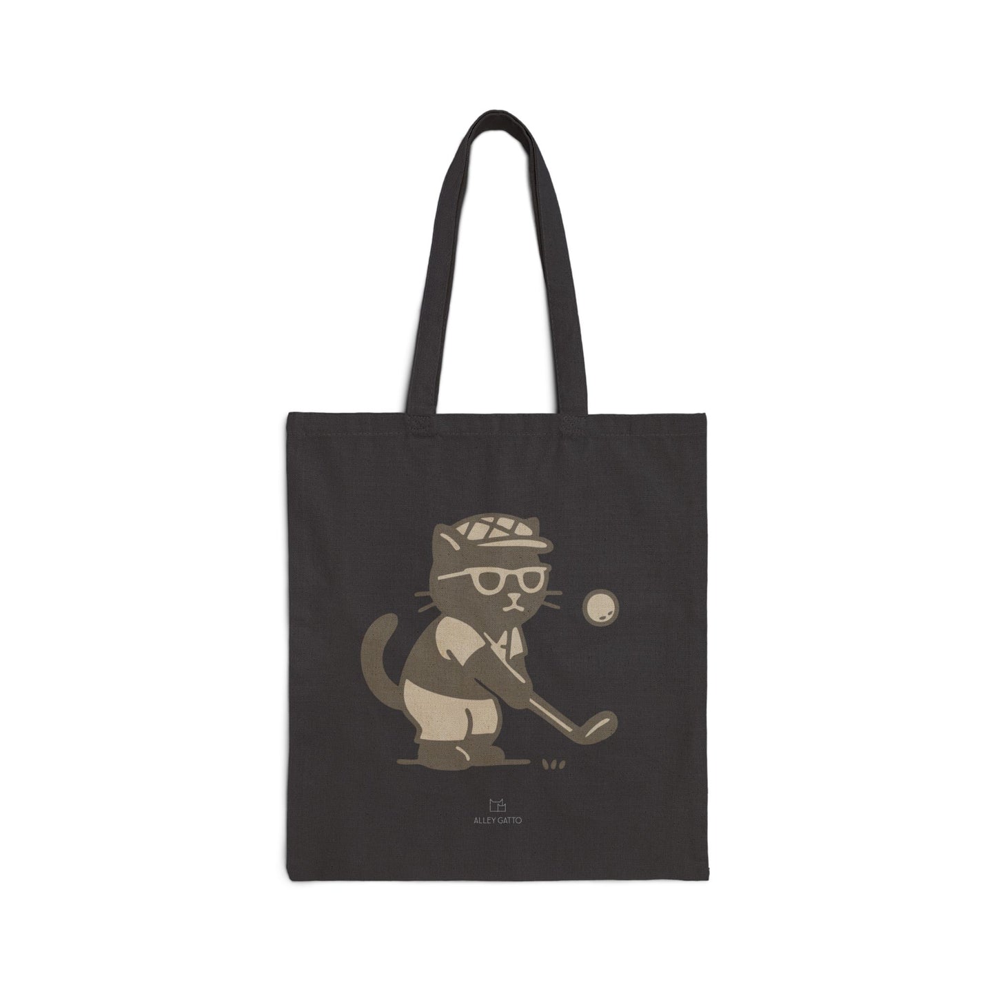 Large Canvas Tote Bag Golf Cat Cartoon Print Natural Cotton Material Shopping Carry All Design Comfortable Shoulder Straps Market Style Everyday Use Essential Black Artwork Details Practical Storage Solution Unique Gift Idea Premium Quality