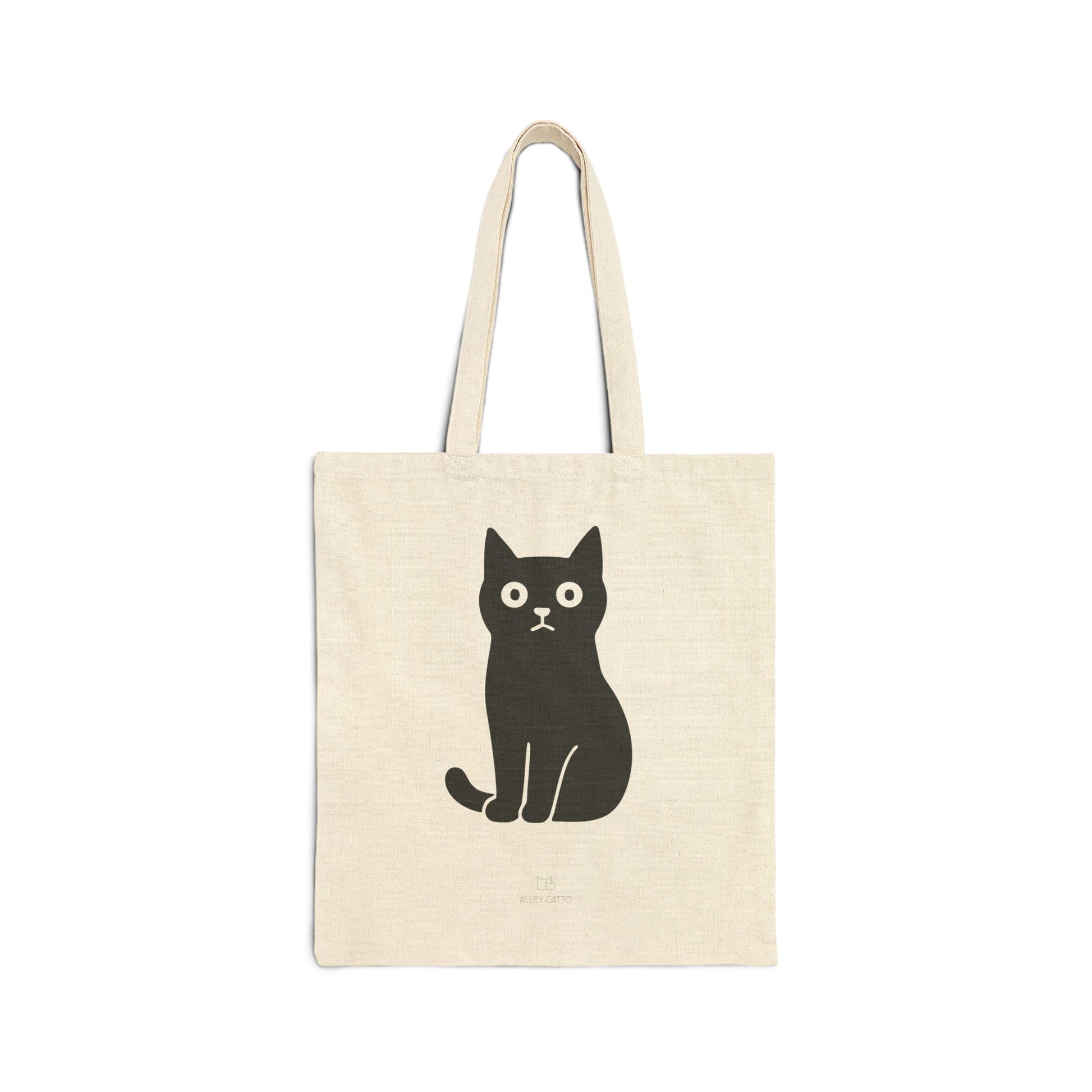 Cotton Canvas Shopping Tote Black Cat Artwork Quality Construction Burgundy Lettering Detail Natural Material Finish Durable Market Bag Comfortable Handle Design Perfect Daily Companion Practical Work Bag Spacious Interior