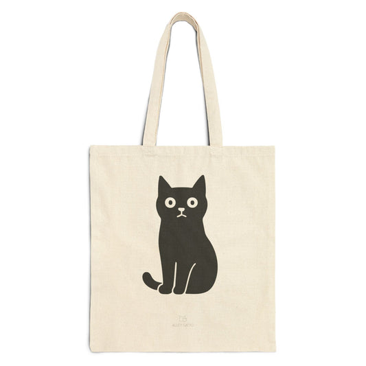 Cotton Canvas Shopping Tote Black Cat Artwork Quality Construction Burgundy Lettering Detail Natural Material Finish Durable Market Bag Comfortable Handle Design Perfect Daily Companion Practical Work Bag Spacious Interior