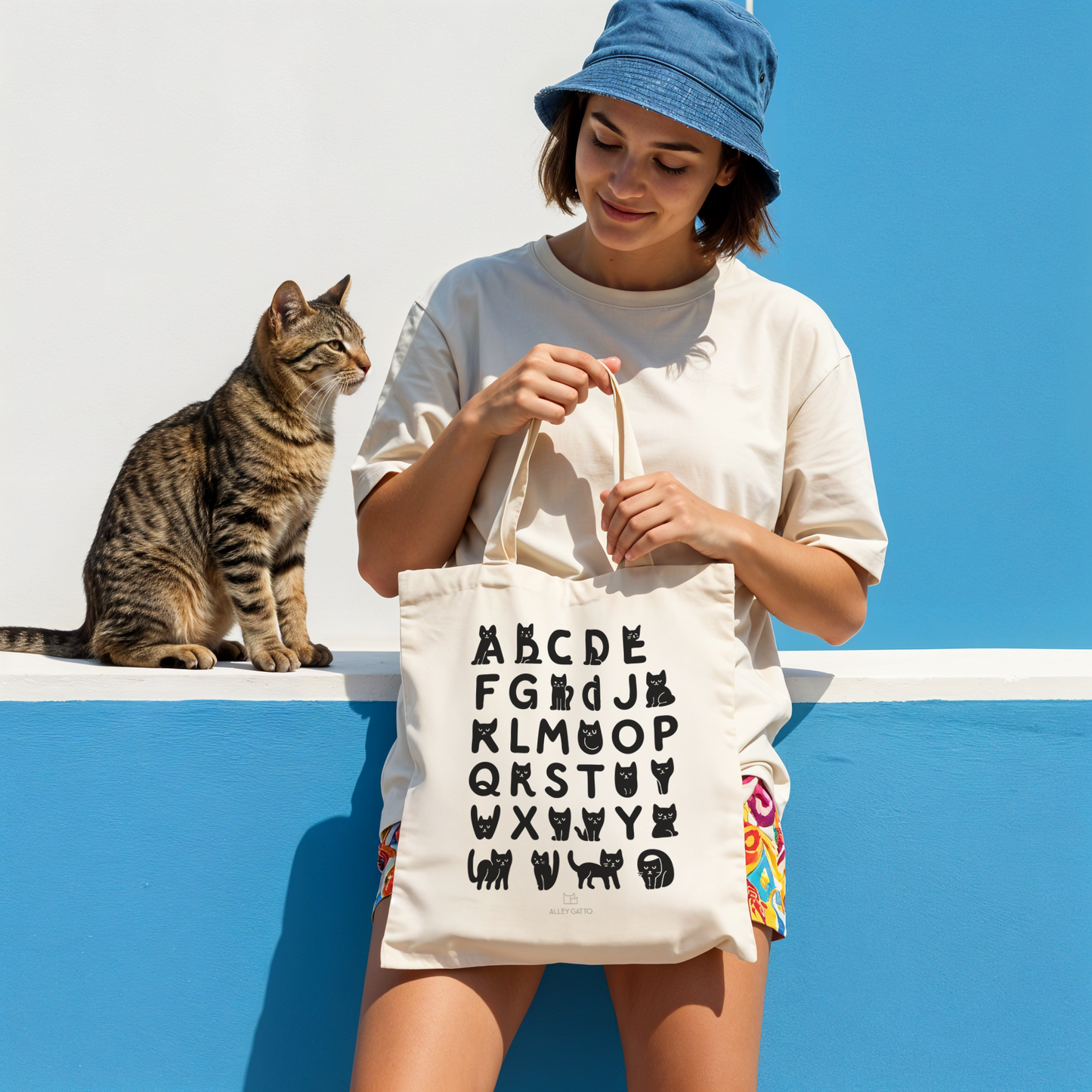 Cat Lover Teacher Gift Canvas Tote Alphabet Cat Pattern Book Carrier Teacher Supply Bag Heavy Duty Construction Large Capacity Design Natural Color Material Burgundy Letter Art Comfortable Handles Practical Classroom Essential Educational