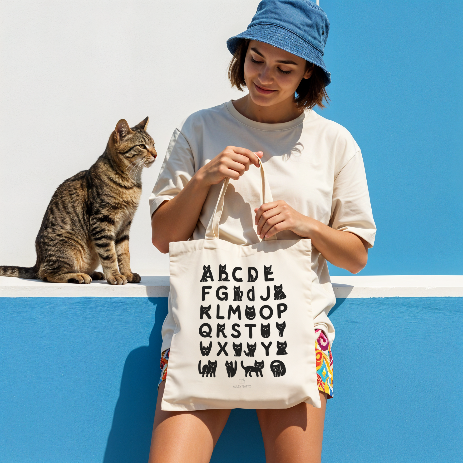 Cat Lover Teacher Gift Canvas Tote Alphabet Cat Pattern Book Carrier Teacher Supply Bag Heavy Duty Construction Large Capacity Design Natural Color Material Burgundy Letter Art Comfortable Handles Practical Classroom Essential Educational