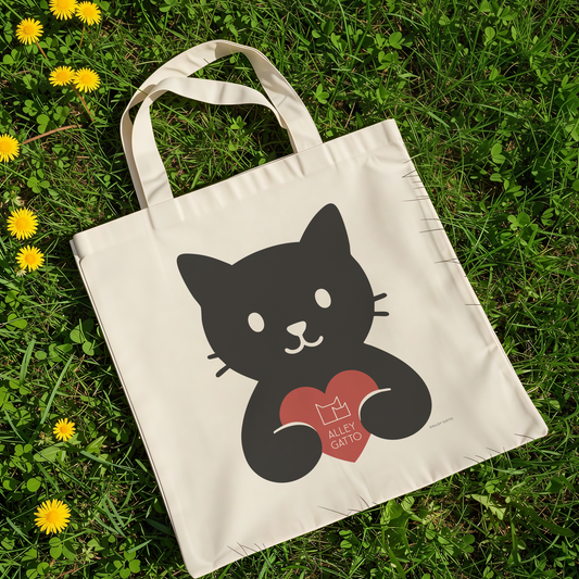 Black Cat Design Heart Graphic Cotton Canvas Tote Bag with Thank YouGratitudeArigato Message Natural Material Shopping Essential Eco Conscious Market Companion Animal Lover Gift Everyday Carry Large Capacity Reusable Grocery Bag Durable