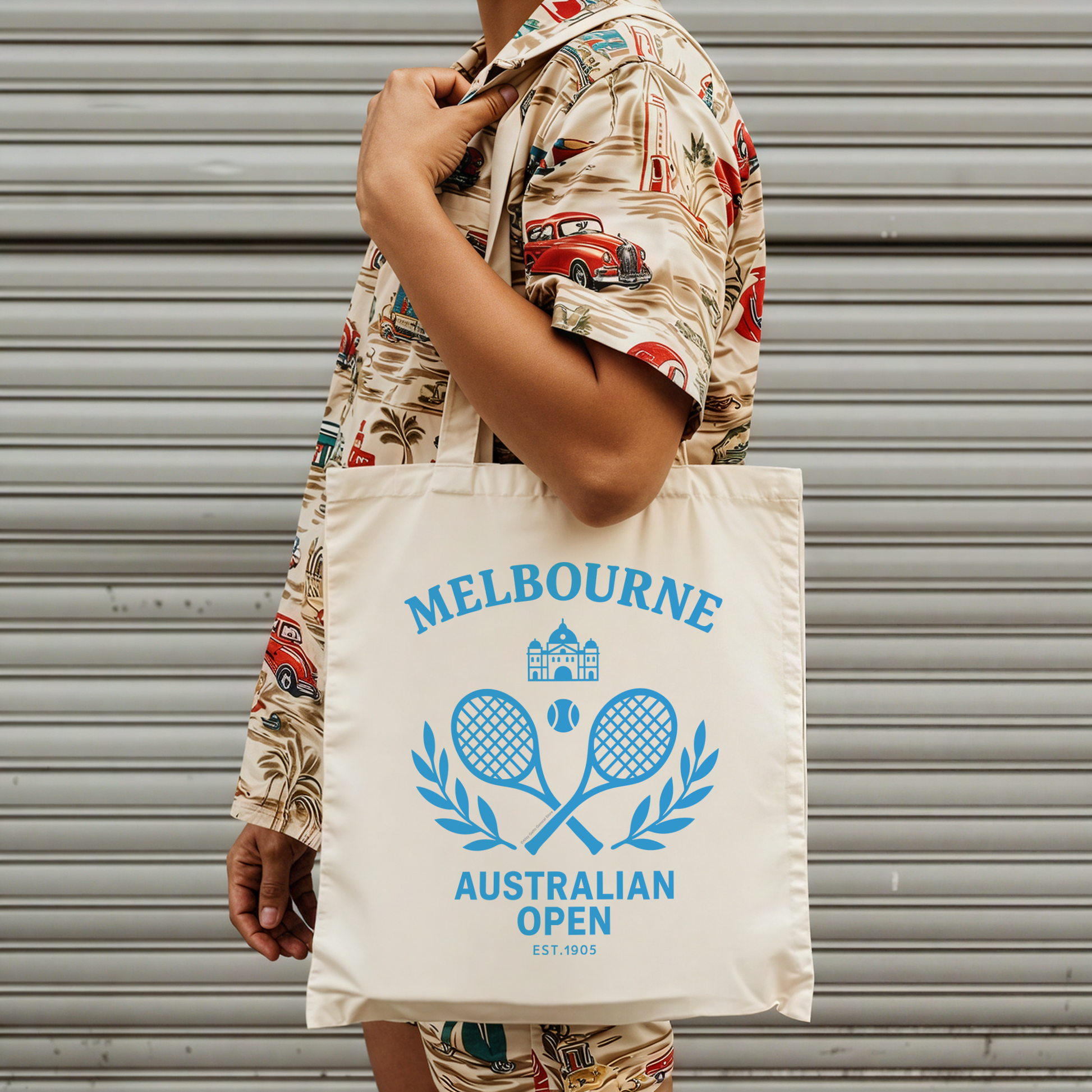 Premium Tennis Bag Classic Design Cotton Canvas Construction Comfortable Shoulder Strap Sport Collection Court Essential Natural Material Quality Storage Solution Tournament Style Blue Pattern Burgundy Details Practical Match Day Carryall
