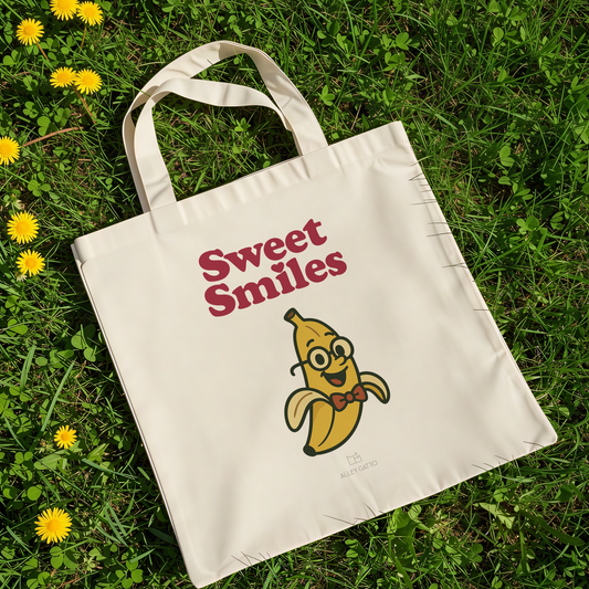 Canvas Tote Bag Heavy Duty Shopping Market Bag Retro Style Banana Character Design Sweet Smiles Collection Long Handle Cotton Canvas Beach Market Essentials Cute Vintage Style Illustration Premium Quality Construction Reusable Grocery