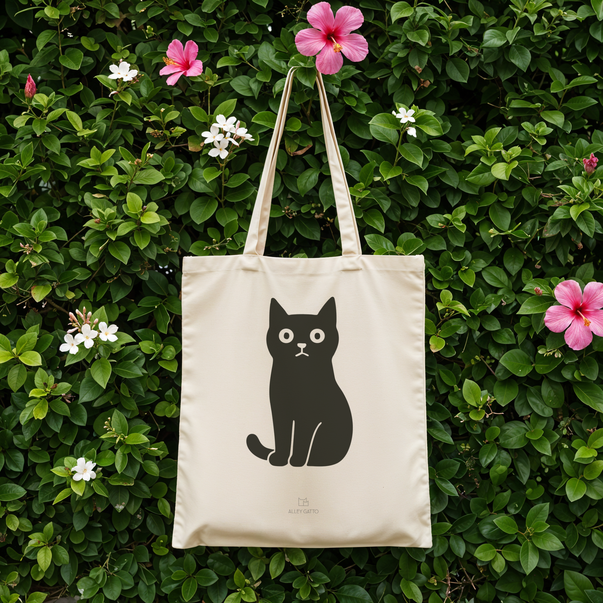 Professional Work Tote Black Cat Artwork Premium Canvas Construction Burgundy Accent Design Natural Color Material Comfortable Handle Style Spacious Shopping Companion Daily Use Essential Perfect Market Bag Sustainable Fashion Statement Cat