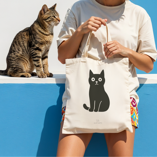 Black Cat Design Cotton Canvas Tote Large Capacity Shopping Bag Burgundy Retro Lettering Natural Color Heavy Duty Construction Comfortable Shoulder Handles Daily Use Essential Practical Market Bag Cat Lover Gift Idea Sustainable Shopping