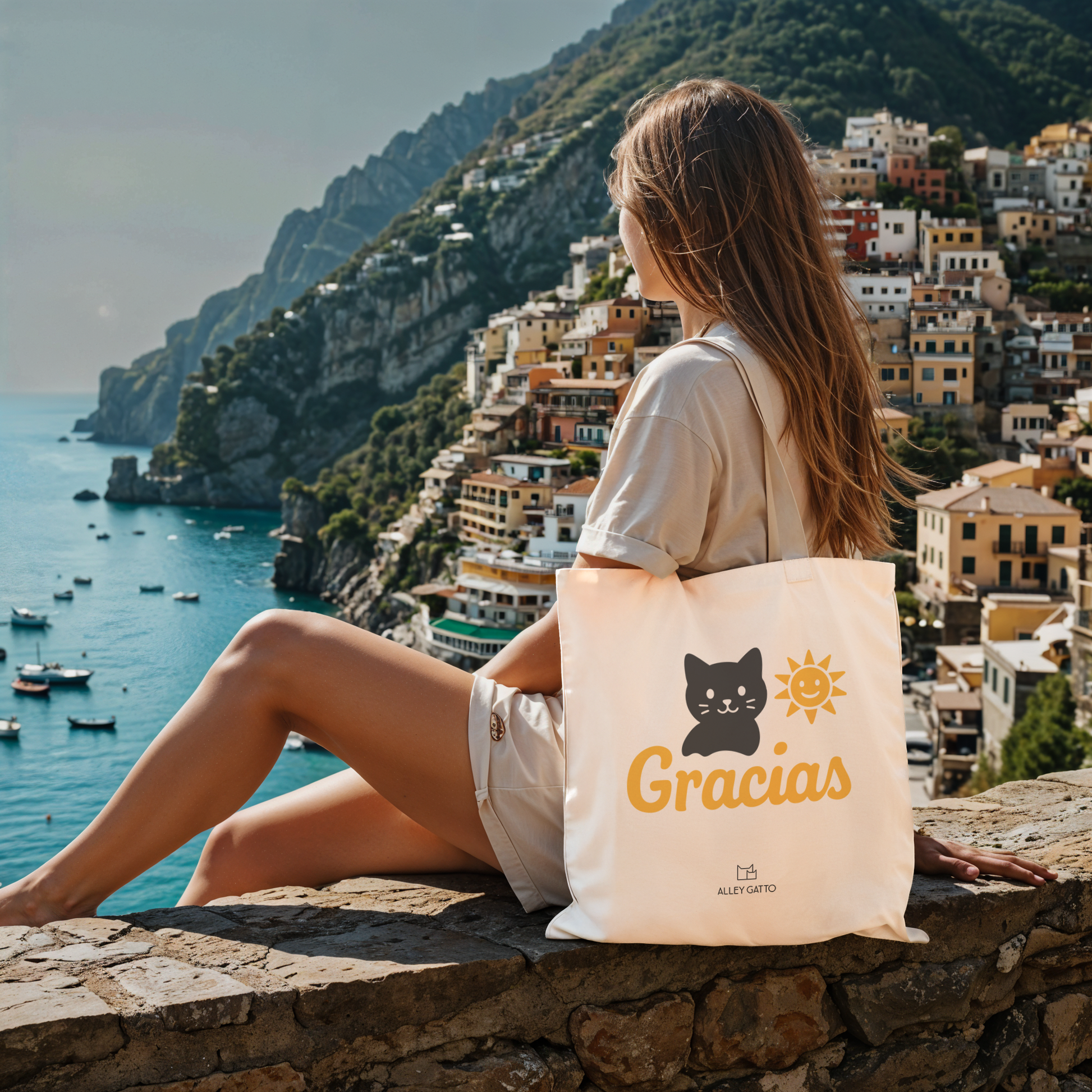 Thank You Gracias Shopping Tote Bag Canvas Large Size Black Cat Artwork Heavy Duty Material Perfect Gift Idea Beautiful Illustration Design Practical Everyday Carrier Comfortable Shoulder Straps Artistic Pattern Essential Storage