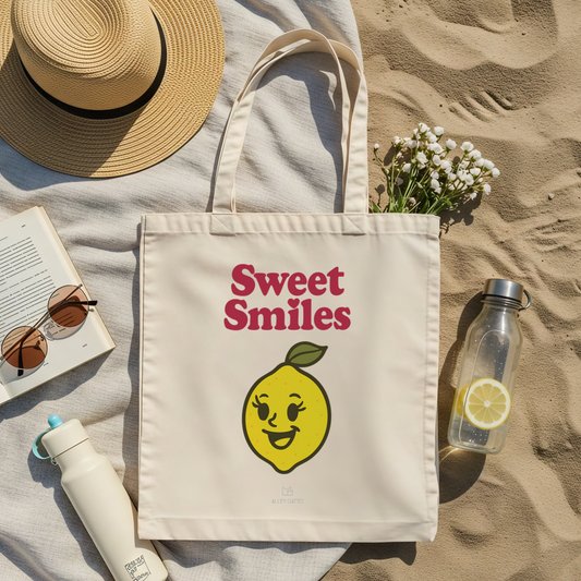 Natural Canvas Market Bag Cotton Shopping Tote Vintage Character Design Summer Beach Essential Large Capacity Grocery Carrier Long Handle Construction Cream Color Material Retro Style Illustration Eco-Friendly Quality Sustainable Shopping