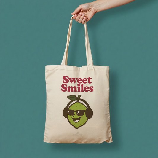 Canvas Tote Bag Sweet Smile Fruit Pattern Retro Style Market Shopping Essential Natural Cotton Fabric Long Handle Design Beach Ready Accessory Everyday Carry Bag Eco Friendly Fashion Statement Cute Peach Illustration Vintage Look Modern