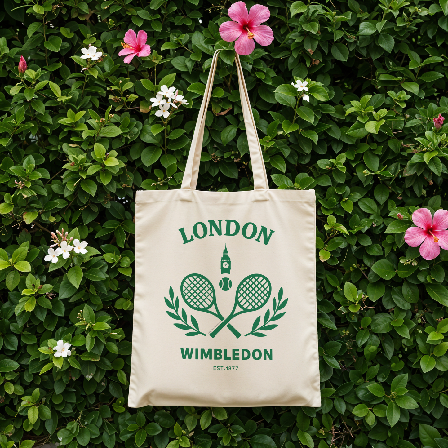 Tennis Fun Tote Bag Classic Sport Design Canvas Carryall Tournament Essential Heavy Duty Material Shopping Companion Travel Accessory Comfortable Shoulder Handles London Wimbledon Style Court Fashion Quality Construction Practical