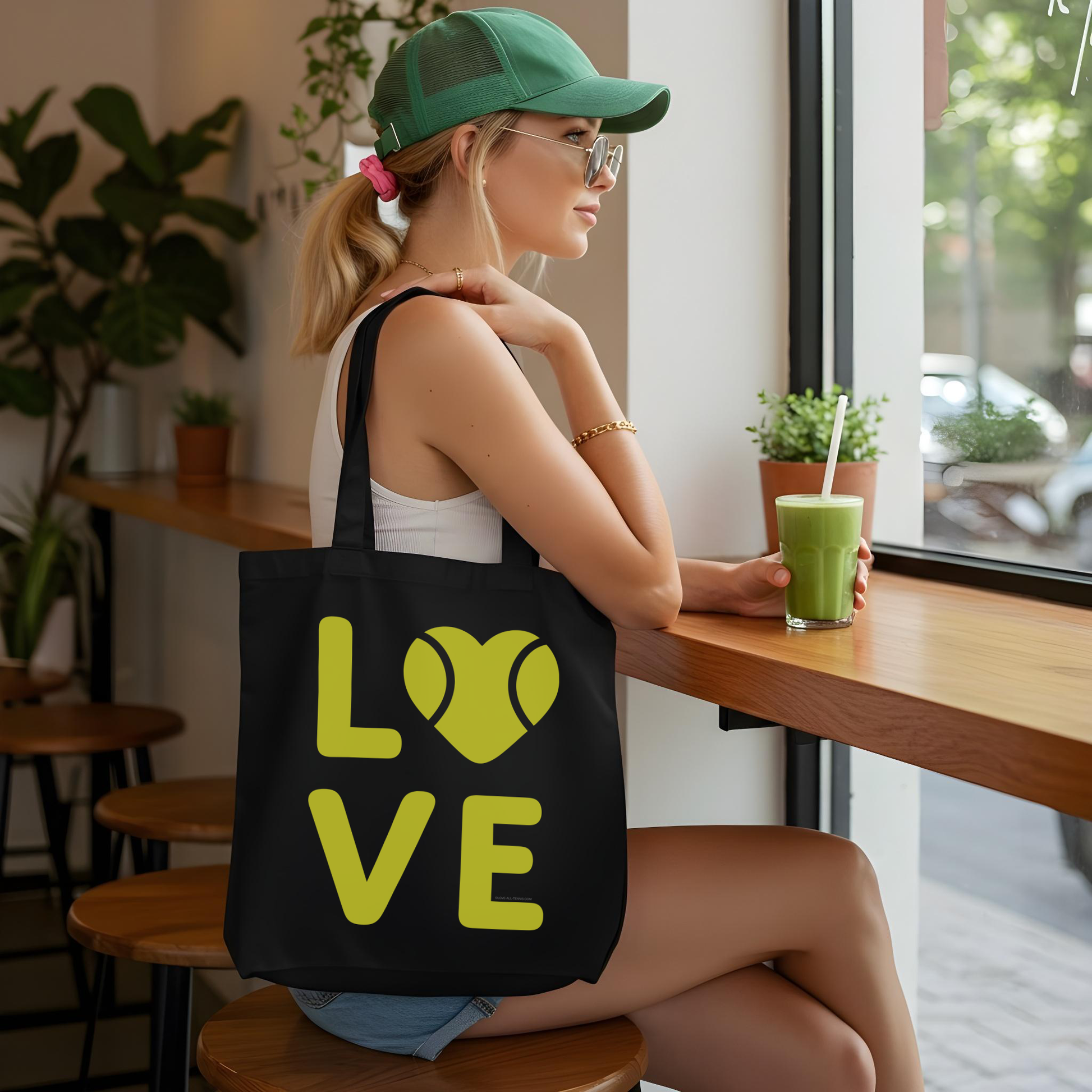 Heavy Duty Canvas Tennis Bag LOVE ALL Sports Carryall Tennis Ball Heart Design Athletic Storage Solution Court Day Essential Black Style Fashion Statement Tennis Player Gift Quality Construction Durable Shoulder Strap Gear
