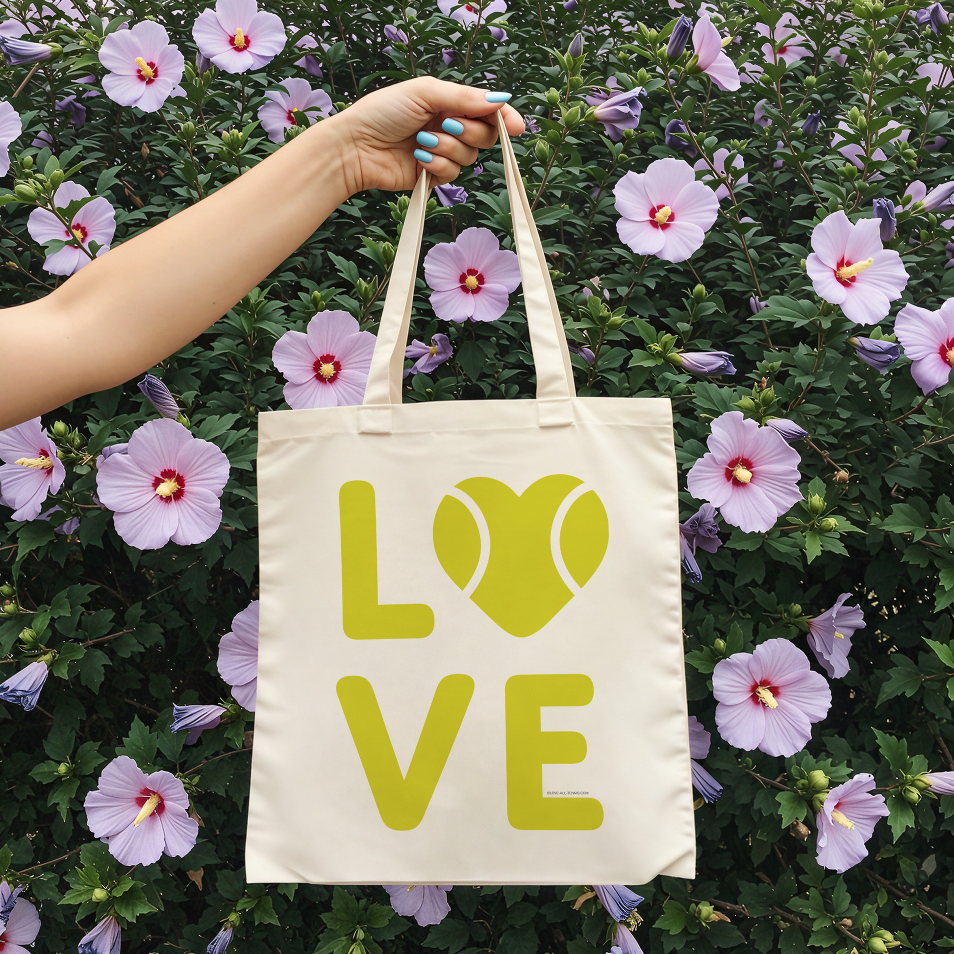 Tennis Tote Bag Heavy Duty Canvas Carryall LOVE ALL Sports Theme Design Tennis Ball Heart Pattern Shoulder Strap Storage Solution Court Accessory Black Style Fashion Forward Athletic Gear Essential Tennis Player Gift Perfect Match Day