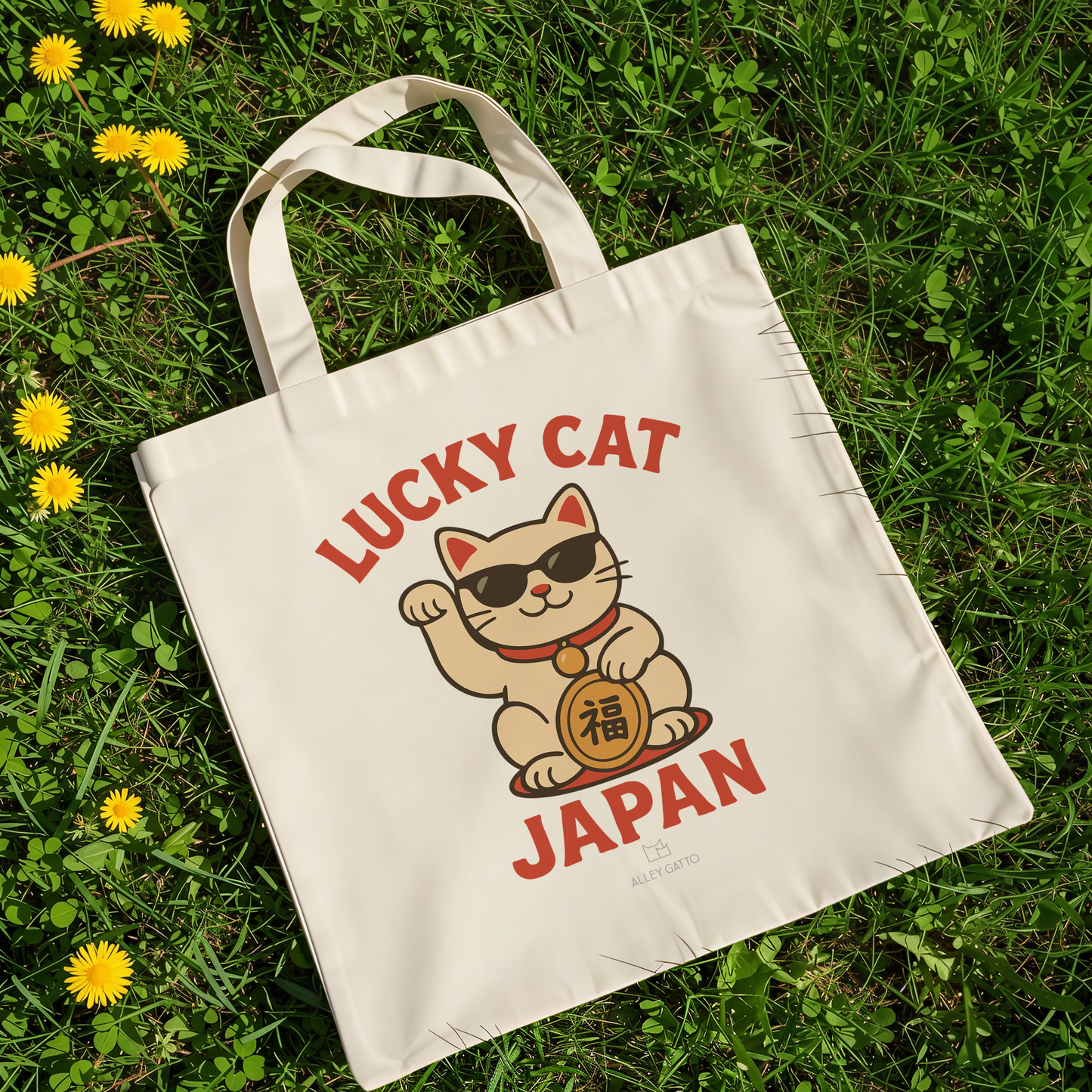 Japanese Luckey Cut Cat Canvas Tote Bag Black Cotton Material Fashion Forward Design Art Print Shopping Carrier Daily Essential Storage Solution Stylish Shoulder Handles Quality Construction Modern Asian Inspired Pattern Unique Graphic