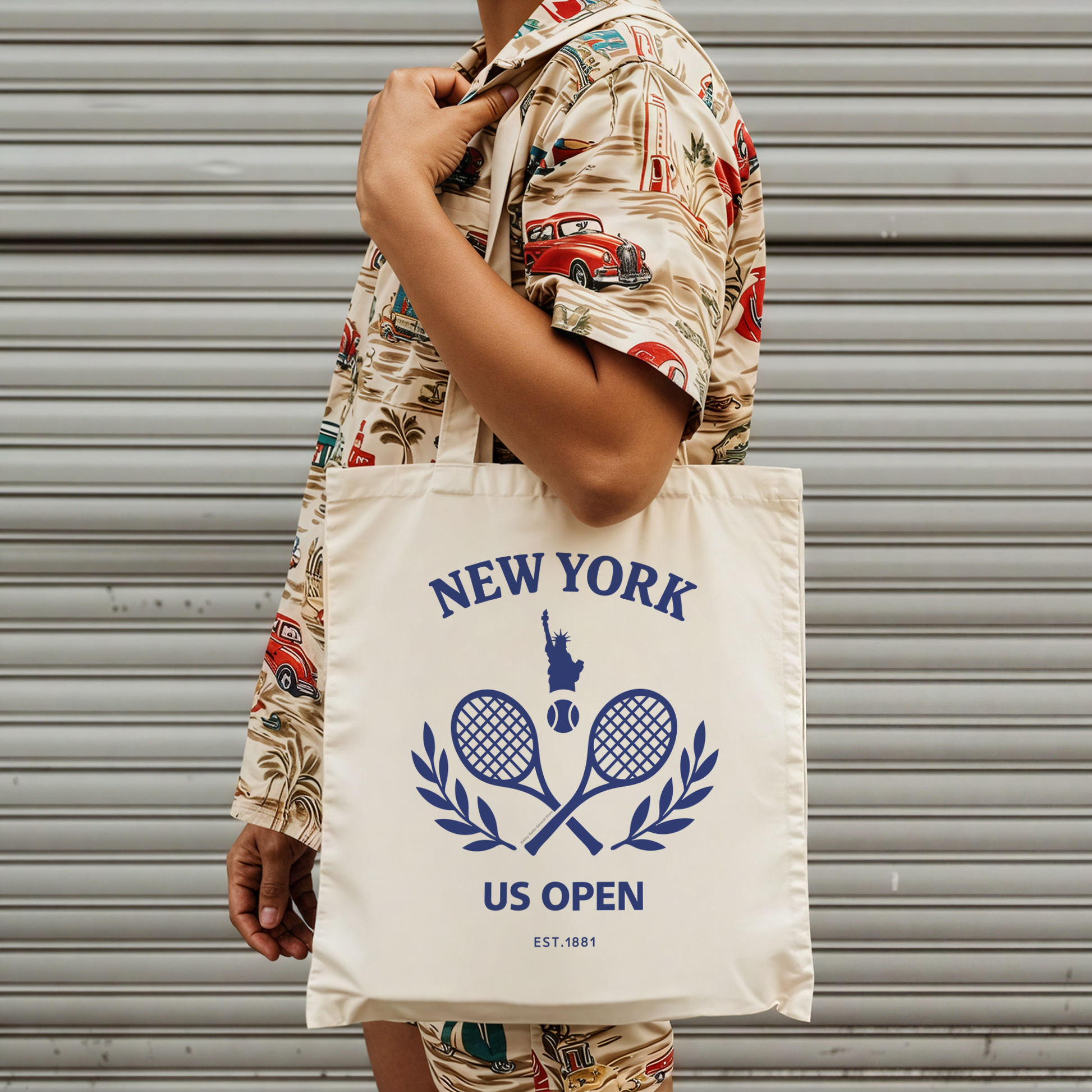 Natural Cotton Canvas Bag Tennis Gear Storage Essential Match Day Carry All New York Tennis Theme Design Professional Player Collection Tournament Fan Gift Heavy Duty Construction Practice Court Accessory Perfect Size Shoulder Handle Style