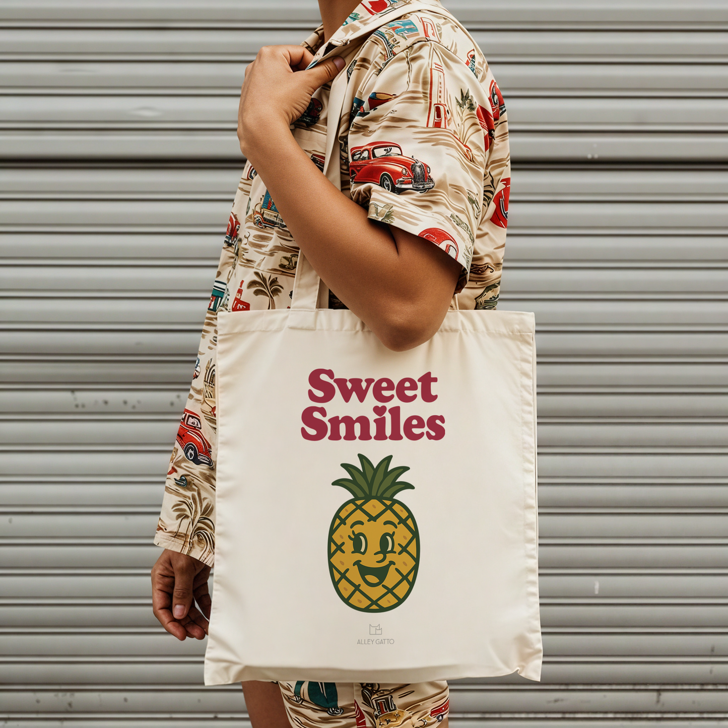 Sweet Smiles Collection Series Shopping Tote with Happy Retro Fruit Character PatternHeavy Cotton Canvas ConstructionLong Handle Style Fashion Forward Market BagEssential Practical Gift ChoiceReusable Carry All Eco Friendly