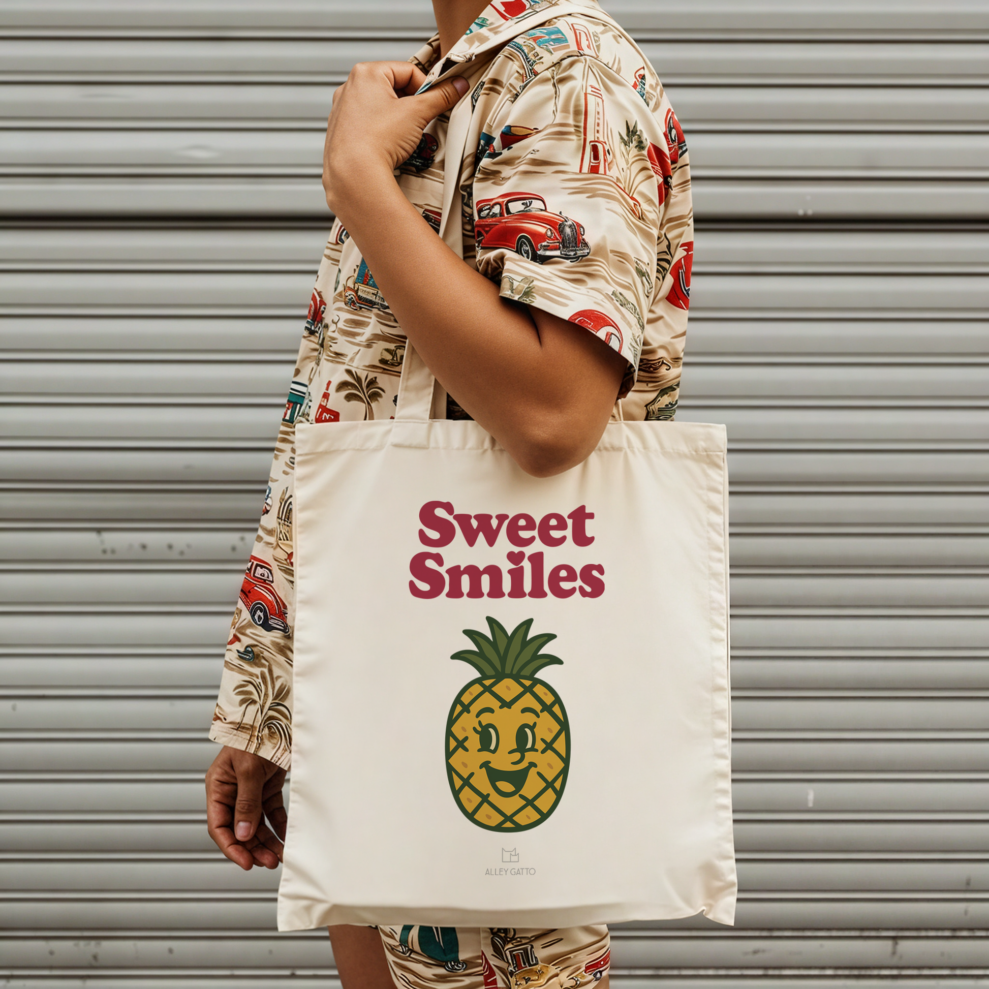Sweet Smiles Collection Series Shopping Tote with Happy Retro Fruit Character PatternHeavy Cotton Canvas ConstructionLong Handle Style Fashion Forward Market BagEssential Practical Gift ChoiceReusable Carry All Eco Friendly