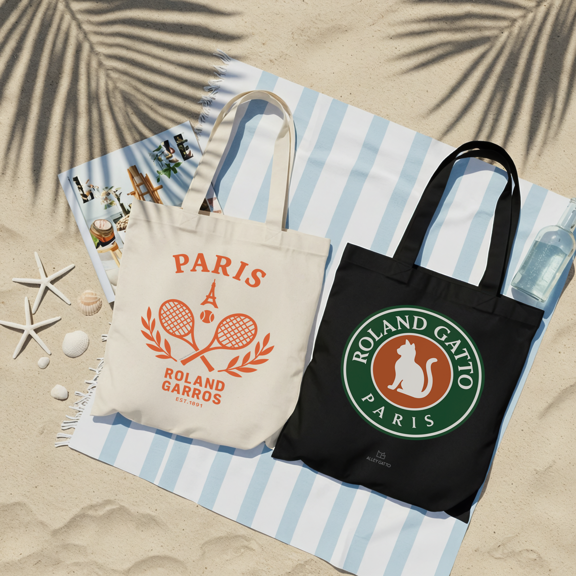 Roland Garros Parody Tennis Cat ToteFrench Open Fan GiftTennis Cat Lover DesignParis Tennis Tournament SouvenirLarge Cotton Canvas BagRetro Style ArtworkBurgundy Print DetailsComfortable Carrying HandlesDurable Construction Shopping