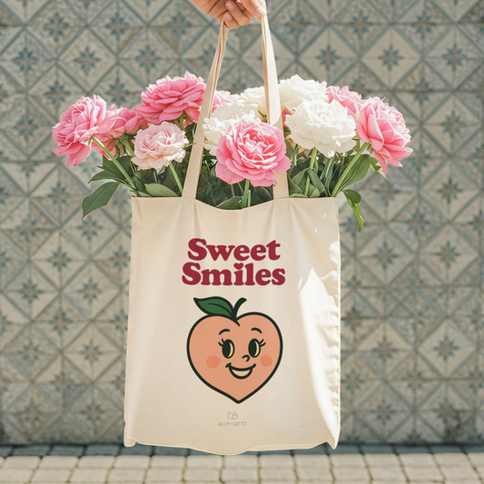 Canvas Tote Bag Natural Cream Base Retro Peach Pattern Vintage Style Design Shopping Essential Market Carryall Heavy Cotton Construction Long Handle Comfort Summer Beach Accessory Reusable Grocery Carrier Durable Material Quality Fashion