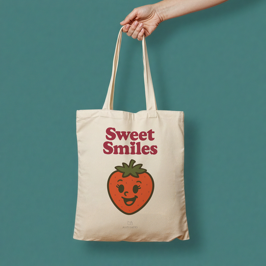 Strawberry Tote Bag Cotton Canvas Shopping Market Essential Large Capacity Carry All Design Summer Beach Accessory Retro Style Pattern Long Handle Construction Heavy Duty Material Grocery Store Helper Vintage Inspired Art Sweet Smiling