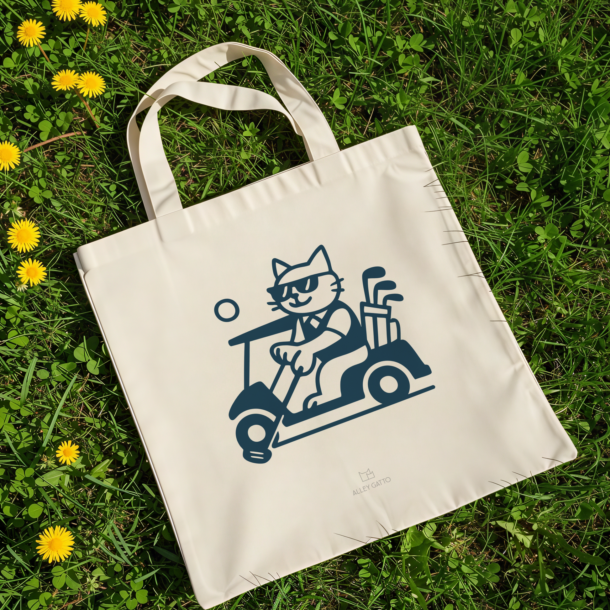 Country Club Cotton Tote Bag Cat Golf Design Artwork Large Capacity Storage Comfortable Shoulder Straps Heavy Duty Construction Perfect Beach Market Carryall Natural Black Color Options Retro Style Print Unique Gift Idea Essential