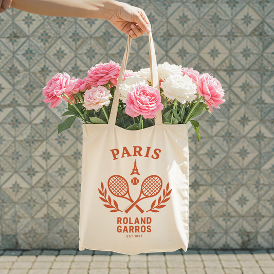 Tennis Lover Paris Lover Tote Bag Heavy Duty Canvas Storage Solution Fashion Style Court Accessory Roland Garros Design Collection Quality Construction Large Capacity Essential Travel Companion Tennis Player Gift Elegant French Inspired
